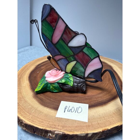 Stained Glass Butterfly Accent Lamp with Rose Base - Picture 9 of 9